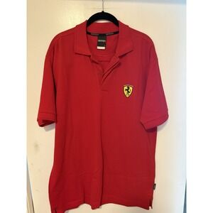Official Men's Ferrari Polo Shirt Logo Racing Red Short Sleeve Sz L